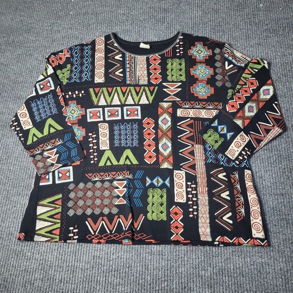 Jess &‎ Jane Top Womens M Colorful Geometric Artsy Eclectic 3/4 Sleeve - Picture 1 of 5